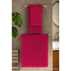 Banyo & Yüz Havlusu Seti Dokulu %100 Pamuk 90x150 + 50x90 Cm – Foliva Vişne Vişne