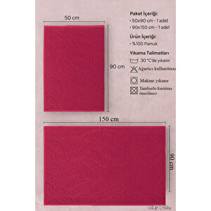 Banyo & Yüz Havlusu Seti Dokulu %100 Pamuk 90x150 + 50x90 Cm – Foliva Vişne Vişne