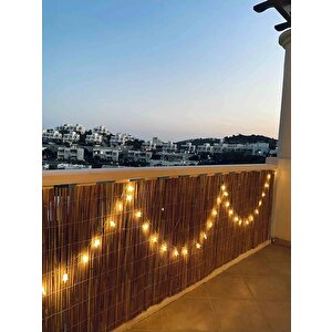 1x2.50 Metre Doğal Kamış Hasır Çit + 3 Metre Peri Led Işık + Montaj Seti - Balkon Ve Bahçe Mahremiyet Örtüsü