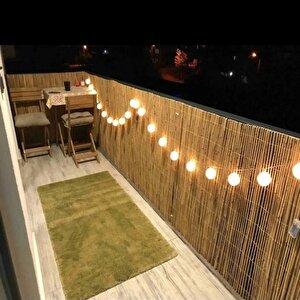1x2.50 Metre Doğal Kamış Hasır Çit + 3 Metre Peri Led Işık + Montaj Seti - Balkon Ve Bahçe Mahremiyet Örtüsü