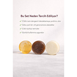 Olgun Ciltler İçin Yenileyici Ve Dolgunlaştırıcı 3 Lü Doğal Bakım Sabun Seti