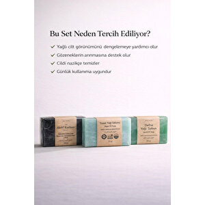 Derin Arındırıcı Ve Gözenek Sıkılaştırıcı Doğal Detoks 3 Lü Doğal Sabun Seti