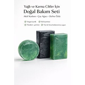 Yağlı Ve Karma Ciltler İçin Doğal Sabun Seti 3’lü Bakım Paketi
