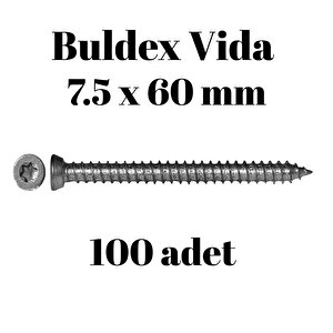 Buldex Beton Vidası 7.5x60 Mm 100 Adet | Torx T30 Uyumlu Dübelsiz Vida