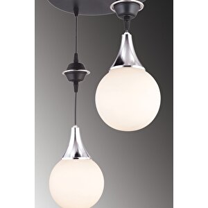 Sarkıt Tepsi Siyah 2'li Beyaz Glop Top Camlı Krom Aşağı Bakan Lüks Avize