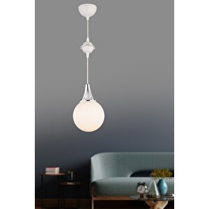 Beyaz Tekli Beyaz Glop Camlı Krom Aşağı Bakan Lüks Modern Avize