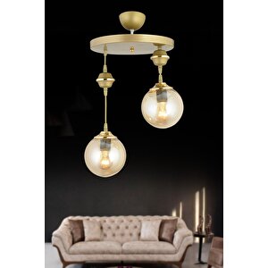 Sarkıt Tepsi Eskitme 2'li Bal Glop Camlı Aşağı Bakan Lüks Avize