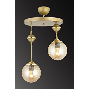 Sarkıt Tepsi Eskitme 2'li Bal Glop Camlı Aşağı Bakan Lüks Avize