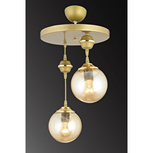 Sarkıt Tepsi Eskitme 2'li Bal Glop Camlı Aşağı Bakan Lüks Avize