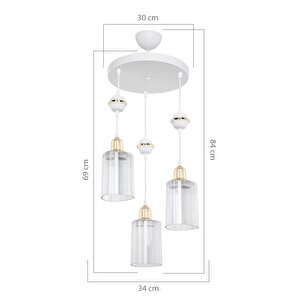 Akses Küre Beyaz 3'lü Üçgen Şeffaf Salon Yemek Odası Oturma Odası Antre Mutfak Yatak Odası Avize