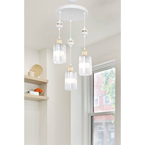 Akses Küre Beyaz 3'lü Üçgen Şeffaf Salon Yemek Odası Oturma Odası Antre Mutfak Yatak Odası Avize