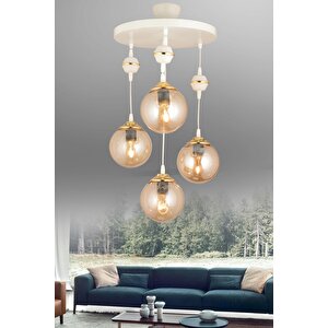 Sarkıt Tepsi Beyaz 4'lü Bal Glop Camlı Aşağı Bakan Lüks Avize