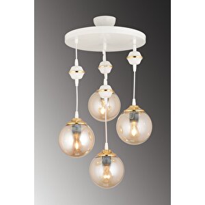 Sarkıt Tepsi Beyaz 4'lü Bal Glop Camlı Aşağı Bakan Lüks Avize