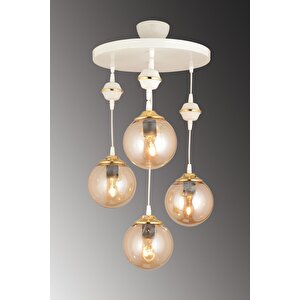 Sarkıt Tepsi Beyaz 4'lü Bal Glop Camlı Aşağı Bakan Lüks Avize