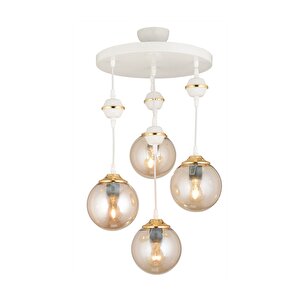 Sarkıt Tepsi Beyaz 4'lü Bal Glop Camlı Aşağı Bakan Lüks Avize