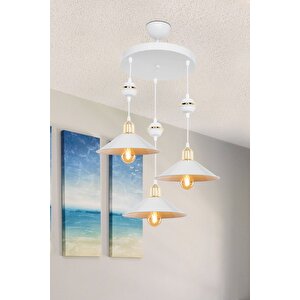 Maya Beyaz Üçlü Yemek Odası Oturma Odası Salon Mutfak Avize