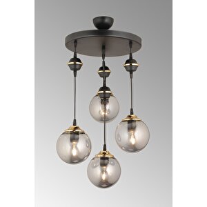 Sarkıt Tepsi Siyah 4'lü Füme Glop Top Camlı Aşağı Bakan Lüks Avize