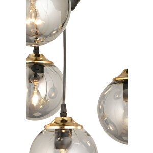 Sarkıt Tepsi Siyah 4'lü Füme Glop Top Camlı Aşağı Bakan Lüks Avize