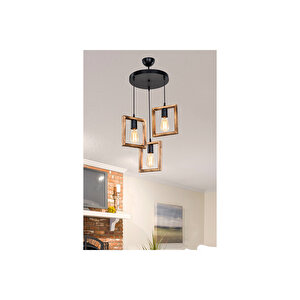 Üçlü Vintage Ahşap Sarkıt Avize