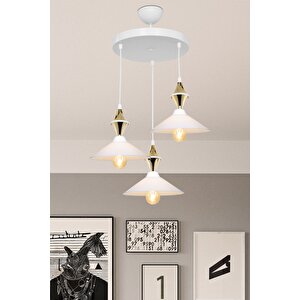 Maya Karo Beyaz/gold Üçlü Yemek Odası Oturma Odası Salon Mutfak Avize