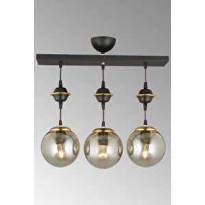 Sıralı Siyah 3'lü Füme Glop Top Camlı Aşağı Bakan Lüks Avize