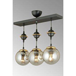 Sıralı Siyah 3'lü Füme Glop Top Camlı Aşağı Bakan Lüks Avize