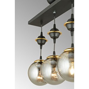 Sıralı Siyah 3'lü Füme Glop Top Camlı Aşağı Bakan Lüks Avize