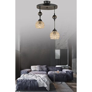 Sarkıt Tepsi Siyah 2'li Kristal Optigon Aşağı Bakan Lüks Avize