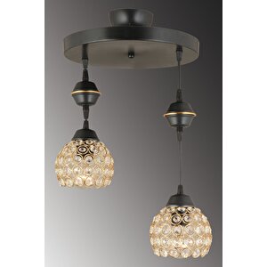 Sarkıt Tepsi Siyah 2'li Kristal Optigon Aşağı Bakan Lüks Avize