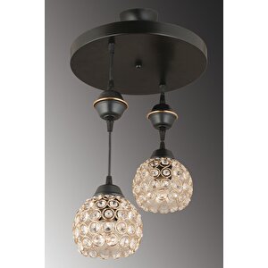 Sarkıt Tepsi Siyah 2'li Kristal Optigon Aşağı Bakan Lüks Avize