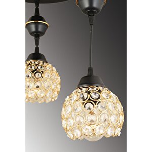 Sarkıt Tepsi Siyah 2'li Kristal Optigon Aşağı Bakan Lüks Avize