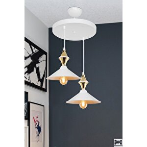 Beyaz Maya Karo Beyaz/gold Ikili Yemek Odası Oturma Odası Salon Mutfak Avize E27 35 - 50 Şapkalı An