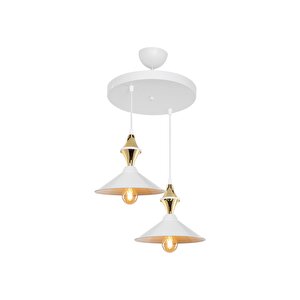 Beyaz Maya Karo Beyaz/gold Ikili Yemek Odası Oturma Odası Salon Mutfak Avize E27 35 - 50 Şapkalı An