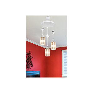 Axes Beyaz Küre Krom 3lü Avize Bal Plasti̇k Camlı