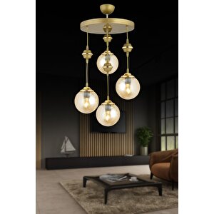 Sarkıt Tepsi Eskitme 4'lü Bal Glop Camlı Aşağı Bakan Lüks Avize