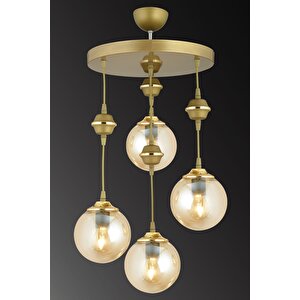 Sarkıt Tepsi Eskitme 4'lü Bal Glop Camlı Aşağı Bakan Lüks Avize