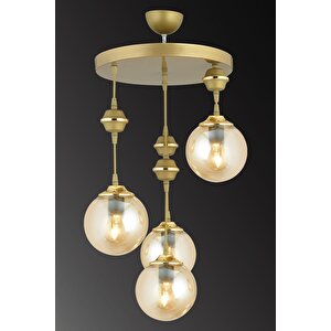 Sarkıt Tepsi Eskitme 4'lü Bal Glop Camlı Aşağı Bakan Lüks Avize