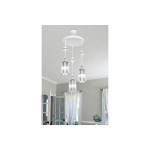 Axes Beyaz Küre Krom 3lü Avize Füme Plasti̇k Camlı