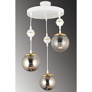 Sarkıt Tepsi Beyaz 3'lü Füme Glop Camlı Aşağı Bakan Lüks Avize