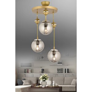 Sarkıt Tepsi Eskitme 3'lü Füme Glop Camlı Krom Aşağı Bakan Lüks Avize