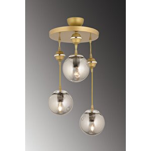 Sarkıt Tepsi Eskitme 3'lü Füme Glop Camlı Krom Aşağı Bakan Lüks Avize