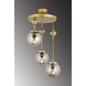 Sarkıt Tepsi Eskitme 3'lü Füme Glop Camlı Krom Aşağı Bakan Lüks Avize