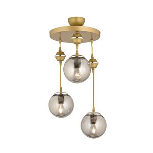 Sarkıt Tepsi Eskitme 3'lü Füme Glop Camlı Krom Aşağı Bakan Lüks Avize