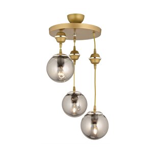 Sarkıt Tepsi Eskitme 3'lü Füme Glop Camlı Krom Aşağı Bakan Lüks Avize