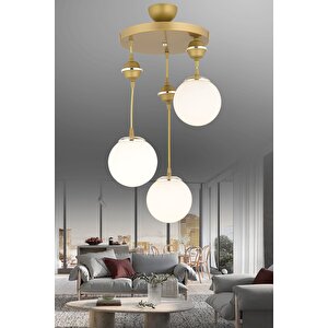 Sarkıt Tepsi Eskitme 3'lü Beyaz Glop Camlı Krom Aşağı Bakan Lüks Avize