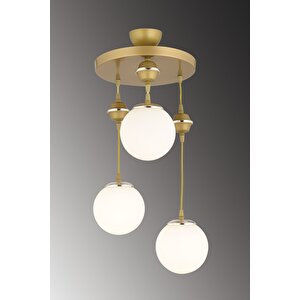 Sarkıt Tepsi Eskitme 3'lü Beyaz Glop Camlı Krom Aşağı Bakan Lüks Avize