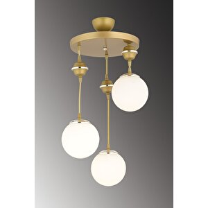 Sarkıt Tepsi Eskitme 3'lü Beyaz Glop Camlı Krom Aşağı Bakan Lüks Avize