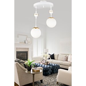 Sarkıt Tepsi Beyaz 2'li Beyaz Glop Camlı Aşağı Bakan Lüks Avize