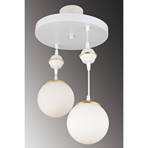 Sarkıt Tepsi Beyaz 2'li Beyaz Glop Camlı Aşağı Bakan Lüks Avize