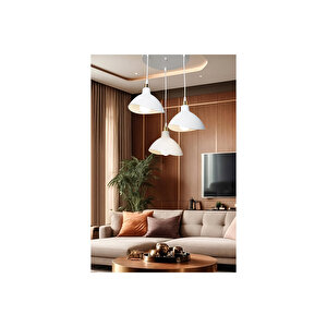 Üçlü Beyaz Yemek Odası Salon Mutfak Antre Yatak Odası Avize